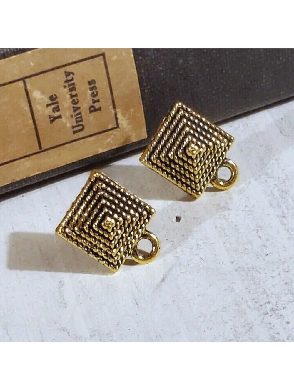 Avant Garde Antique Gold Egyptian Pyramid Dotted Earring Post Findings 2 pcs